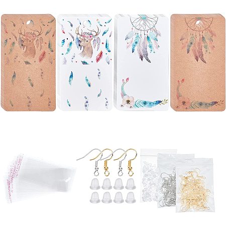 FINGERINSPIRE 560Pcs Dreamcatcher Deer Feather Jewelry Display Card Sets 160Pcs Display Cards 100Pcs Earring Backs 100Pcs Hooks 100Pcs Self-Sealing Bags for DIY Jewelry Making Repair Accessories