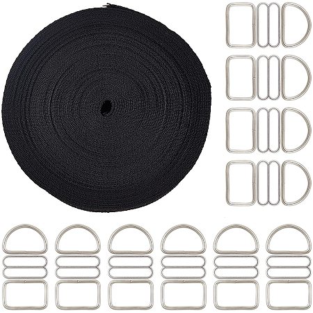 NBEADS 1 Set Dog Collar Kit, Rectangle Buckle Ring D Rings with 1 Roll 10m Polyester Webbing Straps for DIY Making Luggage Strap, Pet Collar, Backpack Repairing