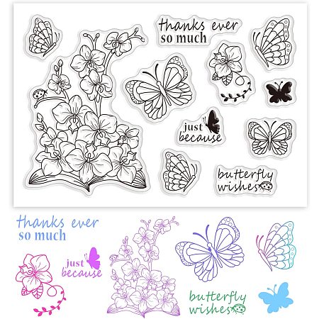 GLOBLELAND Flowers and Butterflies Silicone Clear Stamps Thanks So Much Transparent Stamps for Christmas Birthday Thanksgiving Cards Making DIY Scrapbooking Photo Album Decoration Paper Craft