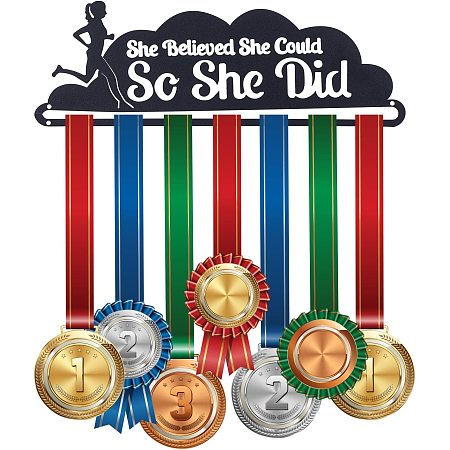 GLOBLELAND Medal Holder Display Hanger Rack She Believed She Could So She Did Black Sturdy Steel Metal Medal Wall Mount Easy to Install for Gymnastics,Soccer,Softball,Cheer Wall Display