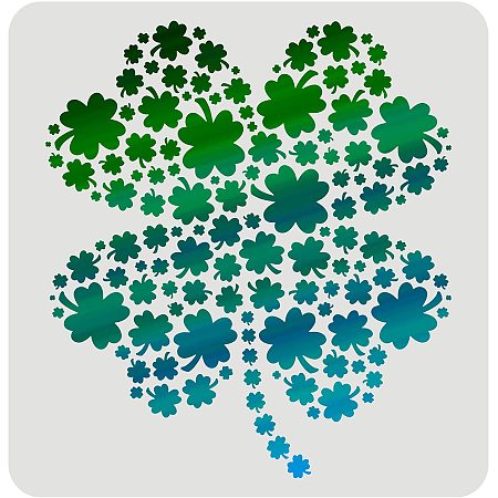 FINGERINSPIRE Happy Saint Patrick's Day Drawing Painting Stencils (11.8x11.8inch) Clover Theme Templates Decoration Four Leaf Clover Drawing Stencil for Painting on Wood, Floor, Wall, Fabric
