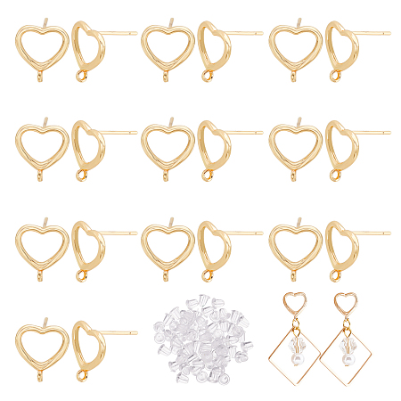 Arricraft 20 Pcs Heart Shaped Stud, Gold Plated Earring Studs Posts with Hole Vertical Ring Stud Decoration Suitable for Jewelry Accessories Wedding Anniversary Holiday Gift Souvenirs
