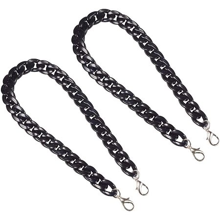PandaHall 2pcs Black Curb Chains Resin Bag Strap Link Chain Replacement Bag Chain with Lobster Clasps for Handbag Purse Wallet Clutch Crafts Making, 60.8cm