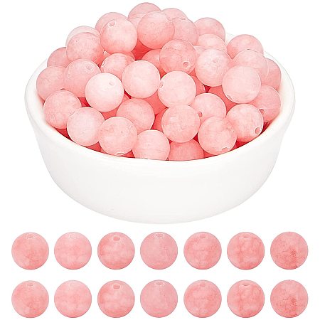 Arricraft About 92 Pcs Frosted Natural Stone Beads 8mm, Natural Pink Jade Round Beads, Gemstone Loose Beads for Bracelet Necklace Jewelry Making ( Pink, Hole: 1mm )