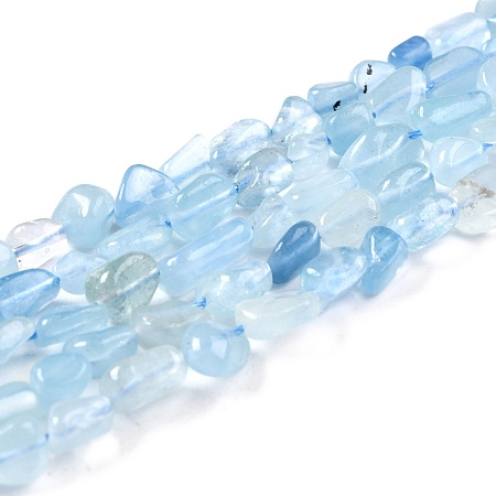 Honeyhandy Natural Aquamarine Beads Strands, Nuggets, Tumbled Stone, Grade A, 5~8.5x5.5~7x3.5~4mm, Hole: 0.7mm, about 64pcs/strand, 16.34 inch(41.5cm)