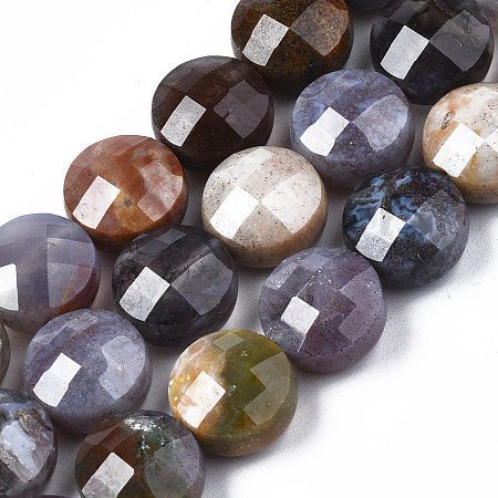ARRICRAFT Natural Indian Agate Beads Strands, Faceted, Flat Round, Colorful, 10x6.5mm, Hole: 1~1.2mm, about 38pcs/strand, 15.43 inch~15.59 inch(39.2cm~39.6cm)