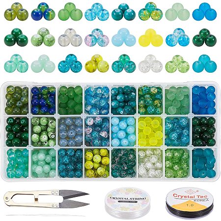 PH PandaHall 24 Color 8mm Glass Beads for Jewelry Making, St Patrick Day Green Glass Round Beads for DIY St Patrick Earring Necklace Bracelet Making, About 624pcs Totally