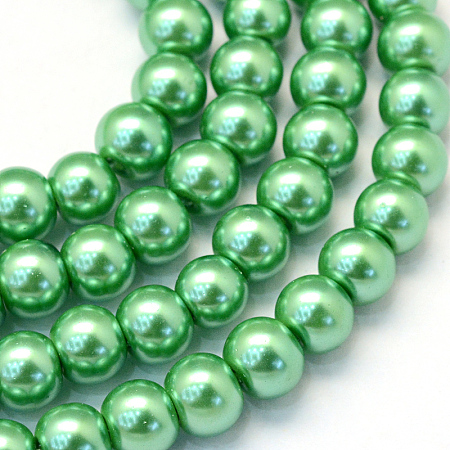 Baking Painted Pearlized Glass Pearl Round Bead Strands, Medium Sea Green, 4~5mm, Hole: 1mm; about 210pcs/strand, 31.4 inches
