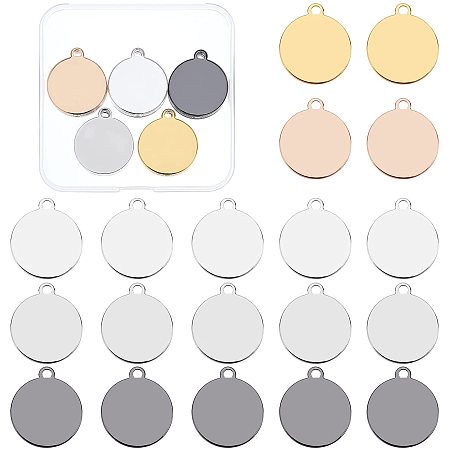 BENECREAT 50PCS Brass Blank Pendants 5 Colors 1x0.9 Inch Stamping Blank Tag Brass Charms for Bracelet Earring Pendant Charms Dog Tags, Flat Round