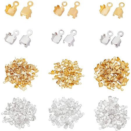 CHGCRAFT 360Pcs 6Styles Brass Folding Crimp Ends Brass Cord Ends for Jewelry Making Handcrafts DIY Decoration