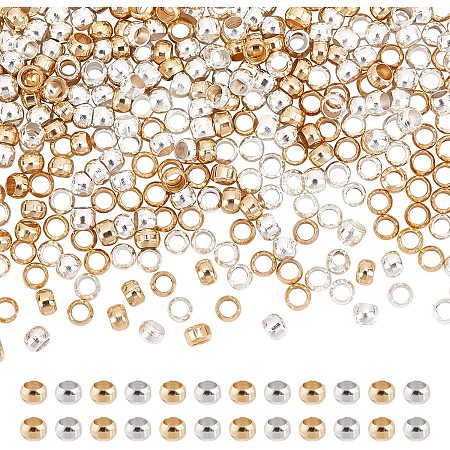 NBEADS 600 Pcs Small Solid Brass Beads, 2 Colors Metal Spacer Beads, Column Loose Beads for Bracelet Necklace Earring Jewelry Making, 1.6mm Hole