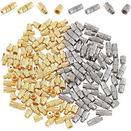 NBEADS 100 Sets 2 Colors Brass Screw Clasps, Screw Twist Clasps Column Barrel Screw Clasps Jewelry End Tip Caps for Bracelet Necklace Jewelry Making Findings, Platinum & Golden