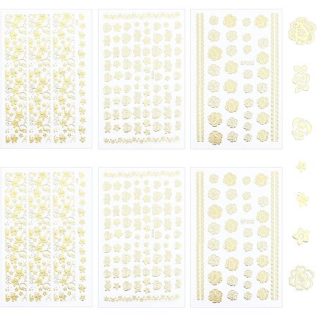 OLYCRAFT 9 Sheet Flower Pattern Nail Art Stickers Self Adhesive Decals Gold Nail Art Decals for Nail Tips Decorations 0.55~0.9cm 3 Style