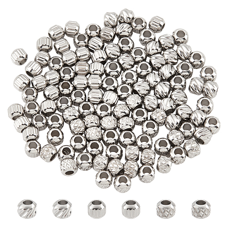 NBEADS 120 Pcs 3 Styles Textured Stainless Steel Beads, 3mm 201 Stainless Steel Beads Metal Twill Spacer Beads Round Loose Beads for DIY Bracelet Necklace Earring Jewelry Making, Hole: 1.5mm