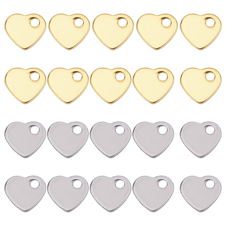 SUNNYCLUE 120Pcs 2 Colors 201 Stainless Steel Charms, Stamping Blank Tag, Heart, Golden & Stainless Steel Color, 5x6x1mm, Hole: 1mm, 60pcs/color