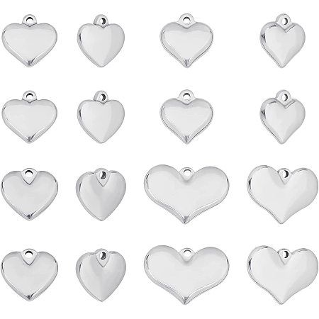 UNICRAFTALE 16Pcs 4 Sizes Puffed Heart Pendants 304 Stainless Steel Charms Hypoallergenic Small Hole Pendants for Women Girls Necklaces Bracelets Earrings Jewelry Making