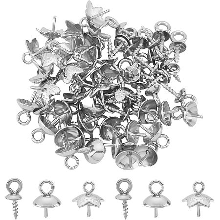 UNICRAFTALE About 60Pcs Pendants Pinch Charm Connector Findings Pendant Bails Clasps Stainless Steel Cup Pearl Peg Bails Pin Pendants for DIY Jewelry Making 8~10x4~7mm