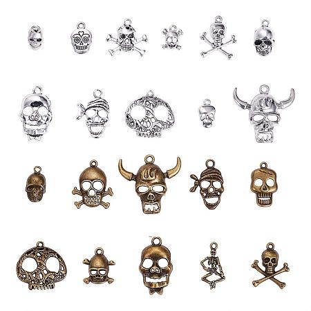 PandaHall Elite 42pcs 21 Style Tibetan Alloy Skeleton Skull Pendants Charms Steampunk Skull Head Pirate Charms Crafts for Necklace Bracelet Making