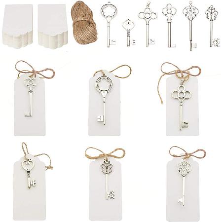 PandaHall Elite 60pcs Skeleton Key Bottle Opener Charm with 60pcs Escort Card Tag and 65 Feet Jute Twine for Wedding Party Favors Home Decoration