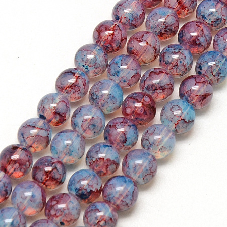 Nbeads Baking Painted Glass Beads Strands, Imitation Opalite, Round, Lavender, 6mm, Hole: 1.3~1.6mm; about 133pcs/strand, 31.4