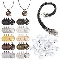 DIY Pendant Necklace Making, with Alloy Pendant Cabochon Settings, Transparent Half Round/Dome Glass Cabochons and Waxed Cord Necklace Making, Mixed Color