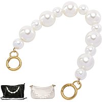 PandaHall Elite 1 pc 15.6 Inch 29mm 19mm Imitation Pearl Bead Handle Short BagChain Strap Replacement BagChain with Golden Alloy Spring Gate Rings for Handbag Purse Wallet Clutch Crafts Making, White