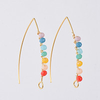 Honeyhandy 304 Stainless Steel Earring Hooks, with Faceted Rondelle Glass Beads and Horizontal Loop, Golden, Colorful, 40x28x3mm, Hole: 3x2mm, Pin: 0.7mm