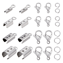 DIY Jewelry Clasps Kits, with 304 Stainless Steel Folding Crimp Cord Ends & Lobster Claw Clasps & Jump Rings, Stainless Steel Color, 74x73x25mm