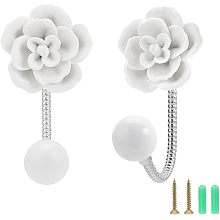 NBEADS 2 Sets Flower Ceramic Wall Hooks, White Floral Wall Coat Hooks Decorative Robe Hooks with Screw and Anchor Plug for Scarf Bag Towel Hat in Hallway Kitchen Closets Bathroom