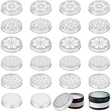 PandaHall Elite 16pcs 4 Style Mason Jar Lids Cover, Flat Round Metal Hollow Candle Lid Scented Candle Toppers Regular Mouth Mason Jar Lids for Mason, Candle, Ball, Canning Jars 2.75~2.77x0.49~0.5"