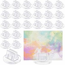 OLYCRAFT 100Pcs Paper Miniature Bases Plastic Business Card Holder Clear Paper Board Clips Game Card Stands 19.5x11mm Card Stands for Table Numbers Place Card Weddings Anniversary Party