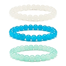 Honeyhandy 8mm Imitation Jade Glass Round Beads Stretch Bracelet for Girl Women, Mixed Color, Inner Diameter: 2-1/4 inch(5.6cm), Beads: 8mm