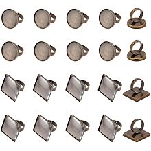 DICOSMETIC 20Sets Adjustable Cabochon Ring Base Bezel Tray Antique Bronze Flat Blank Ring Base Brass Pad Ring Blank Round Square Base Finger Ring with Glass Cabochons for Jewelry Making