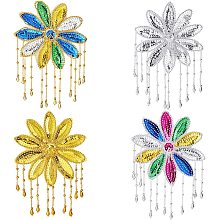 PandaHall Elite 4pcs Embroidery Flower Patches Floral Sew/Glue on Applique with Tassel Sparkling Flower Appliques Sequin Flower Patches for Shirts Jeans Hats Blouses Skirt Costume Bag Ornament Hairpin