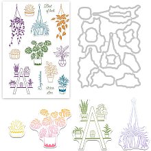 GLOBLELAND Potted Plants Cutting Dies and Silicone Clear Stamps Set with Chlorophytum Cactus for Card Making DIY Scrapbooking Photo Album Invitation Greeting Cards Decor Paper Craft