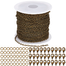 SUNNYCLUE 32.8Feet/10m Antique Bronze Chain Bulk Brass Curb Chain 2.6x2x0.3mm Links Cable Chains for Jewelry Making Chains 100Pcs Iron Jump Rings 30Pcs Brass Lobster Clasps Necklace Bracelet Supplies