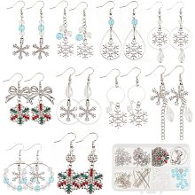 SUNNYCLUE 1 Box DIY 10 Pairs Rhinestone Snowflake Charms Christmas Earrings Making Kit Winter Charm Linking Rings Bowknot Connector Charms Faceted Glass Crystal Beads for Jewelry Making Kits Adult