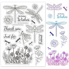 GLOBLELAND Happy Birthday Dragonfly Clear Stamps Transparent Silicone Stamp for Card Making Decoration and DIY Scrapbooking