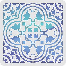 FINGERINSPIRE Tile Stencil Template (12x12 inch) Reusable Floral Painting Stencil Plastic Art & Craft Supplies Mandala Template Home Decor for Painting on Floor Wall Tile