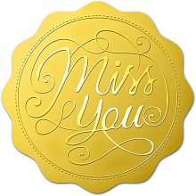 BENECREAT 100pcs Letter Gold Foil Certificate Seals, 2" Miss You Self Adhesive Embossed Stickers Decoration Labels for Envelopes Diplomas Awards Graduation