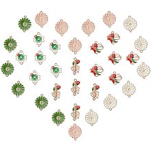 SUNNYCLUE 1 Box 36Pcs 6 Styles Flower Connector Charm Alloy Colorful Enamel Daisy Clover Ladybird Pendants Rhinestone Gold Plated with Double Loops for Jewelry DIY Crafts Making Supplies