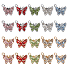 SUPERFINDINGS 40Pcs 10 Colors Alloy Pendants, with Rhinestone, Butterfly, Mixed Color, 15x17x2.5mm, Hole: 1.6mm, 4pcs/color