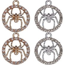 SUNNYCLUE 1 Box 20PCS Large Spider Charm Gold Rhinestones Spider Charms Silver Halloween Holiday Gothic Charms Bulk Alloy Spiders Funny Scary Charm for Jewelry Making Charms DIY Earring Supplies Women