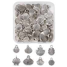 80Pcs 8 Style Shell Shape Tibetan Style Alloy Pendants, with CCB Plastic Pendants, Antique Silver, 12.5~18x9.5~17x2.5~5mm, Hole: 1.5~3mm, 10pcs/style