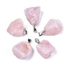 Honeyhandy Rose Quartz Pendants, with Platinum Plated Iron Bails, Nuggets, 24~30x19~24x14~19mm, Hole: 7x4mm