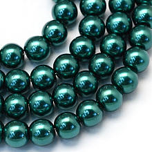 Baking Painted Pearlized Glass Pearl Round Bead Strands, Teal, 8~9mm, Hole: 1mm; about 105pcs/strand, 31.4 inches