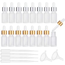 BENECREAT 16 Pack 10ml Frosted Glass Bottle with Glass Eye Dropper, 2 Plastic Funnels and 4 Plastic Droppers for Essential Oils and Essence