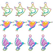 DICOSMETIC 24pcs 3 Styles 304 Stainless Steel Multi Color Bird Charms Hummingbird Charms Pegeon Charms Animal Shape Charms for Necklace Bracelet Jewelry Making,Hole:1.5mm