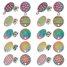 DICOSMETIC 40Pcs 5 Styles Flat Round Earring Findings with 1.2mm Loop Textured Stud Earring Studs Stainless Steel Ear Studs Rainbow Stud Post Earrings for Earring Making, Pin: 0.8mm