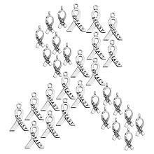 SUNNYCLUE 120Pcs 2 Styles Awareness Ribbon Hope Tibetan Style Alloy Pendants, Antique Silver, 60pcs/style